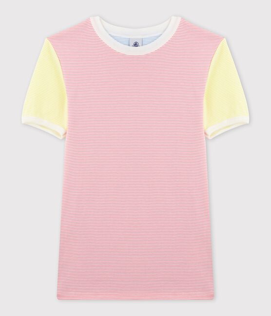 Klassisches Damen-T-Shirt aus gestreifter Baumwolle rosa GRETEL/weiss MARSHMALLOW