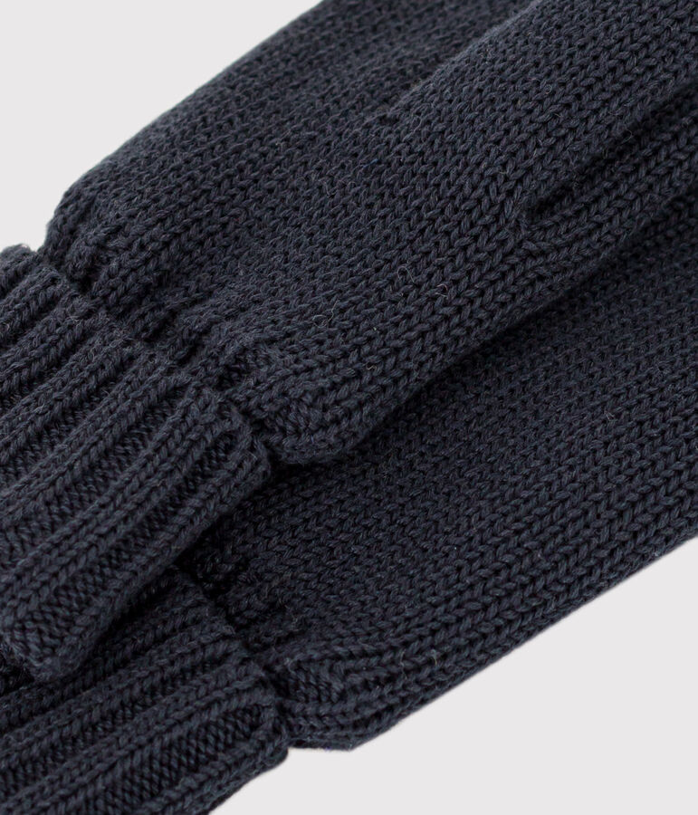 Kinder-F&auml;ustlinge aus einfarbigem Strick mit Fleece-Futter blau