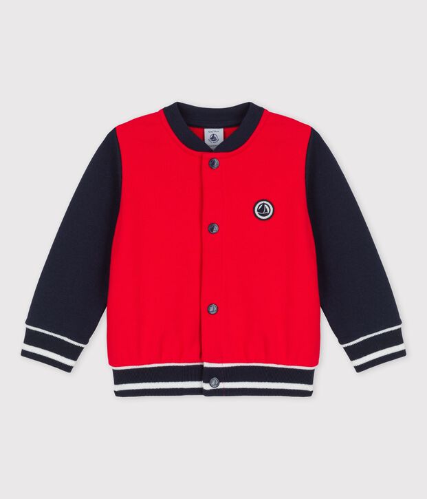 Baby-Teddy aus Molton. rot/blau