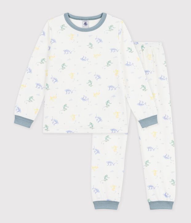 Kinder-Pyjama aus gemustertem Nicki weiss/blau/vielfarbig