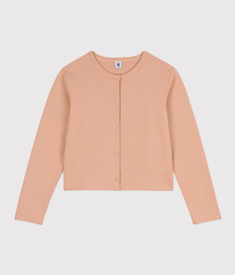 Damen-Cardigan aus dicker Baumwolle mit Druckkn&ouml;pfen beige