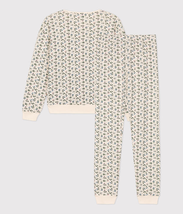 Pyjama aus Baumwolle f&uuml;r Damen naturfarben/blau/vielfarbig