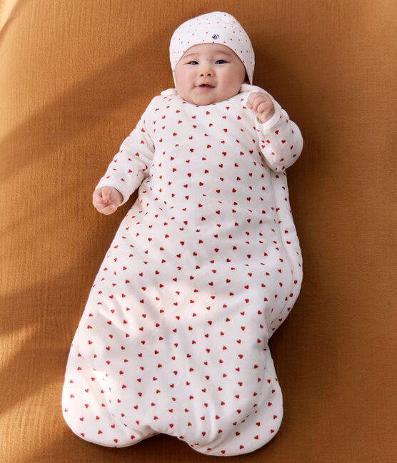 Baby-Schlafsack aus Nicki mit Herzmotiv TOG-Wert 3 weiss MARSHMALLOW/rot TERKUIT