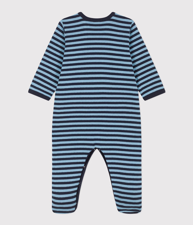 Gestreifter Strampler aus Doppeljersey blau/blau