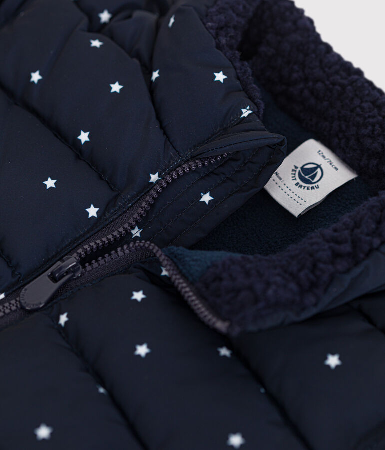 Gemusterte  Baby-Winterjacke mit einrollbarer Kapuze blau/weiss