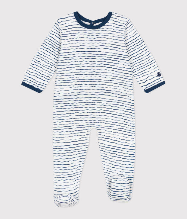 Strampler aus Nicki f&uuml;r Babys weiss/blau