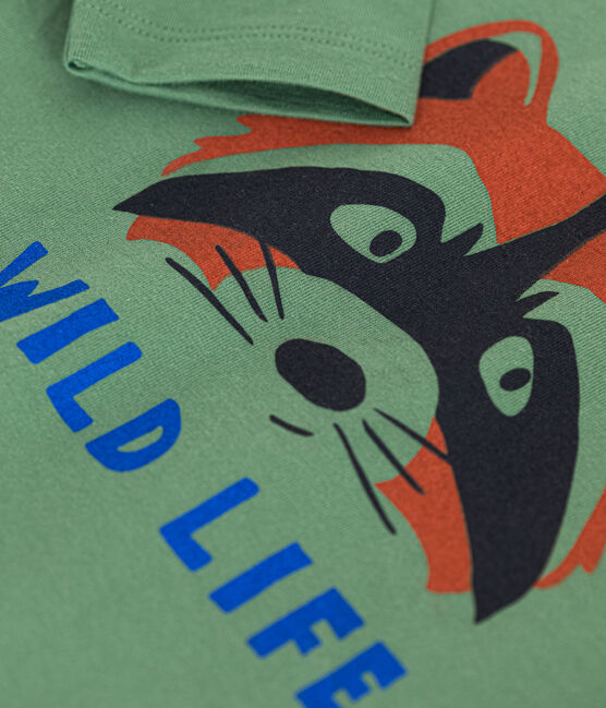 Langärmeliges Kinder-T-Shirt aus feinem Jersey für Jungen grün PALMERAIE