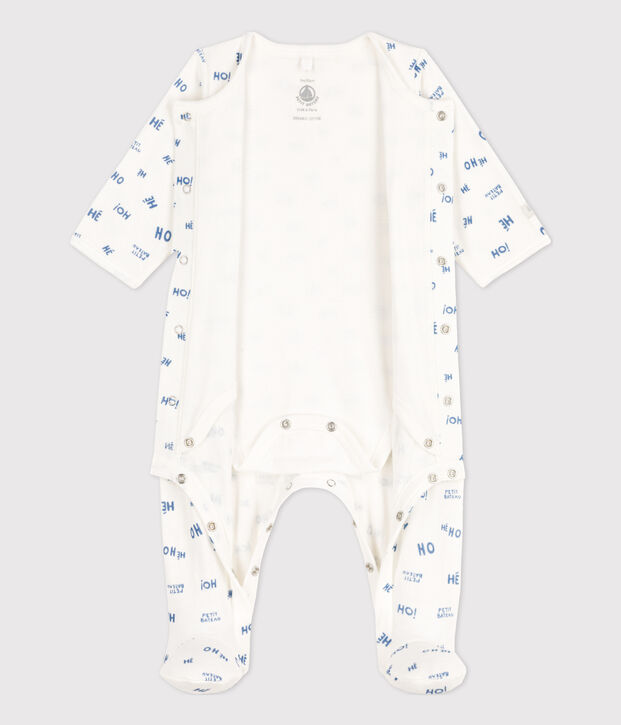 Baby-Bodyjama Heho aus Doppeljersey weiss/blau