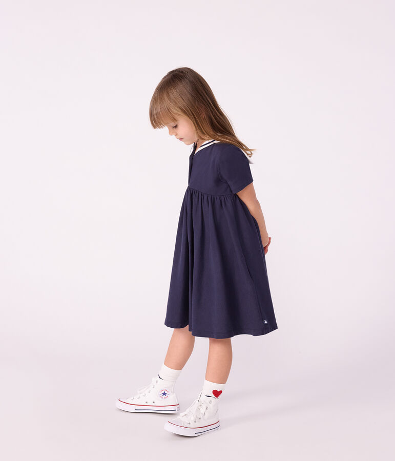 Kurz&auml;rmeliges Kinder-Kleid aus einfarbiger Baumwolle blau