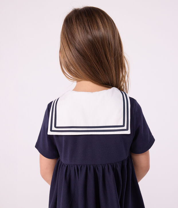 Kurz&auml;rmeliges Kinder-Kleid aus einfarbiger Baumwolle SMOKING