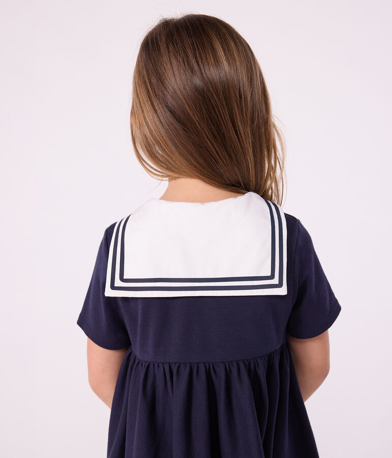 Kurz&auml;rmeliges Kinder-Kleid aus einfarbiger Baumwolle blau
