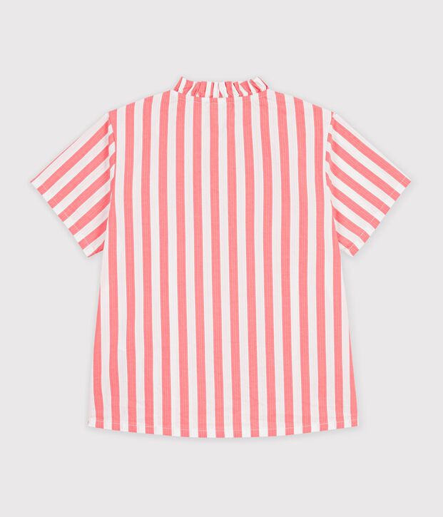 Kurz&auml;rmeliges Kinder-Bluse aus Baumwolle mit Streifen rosa/weiss