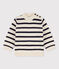Babypullover mit Matrosenmuster aus Wolle und Baumwollmischung weiss MARSHMALLOW/blau SMOKING