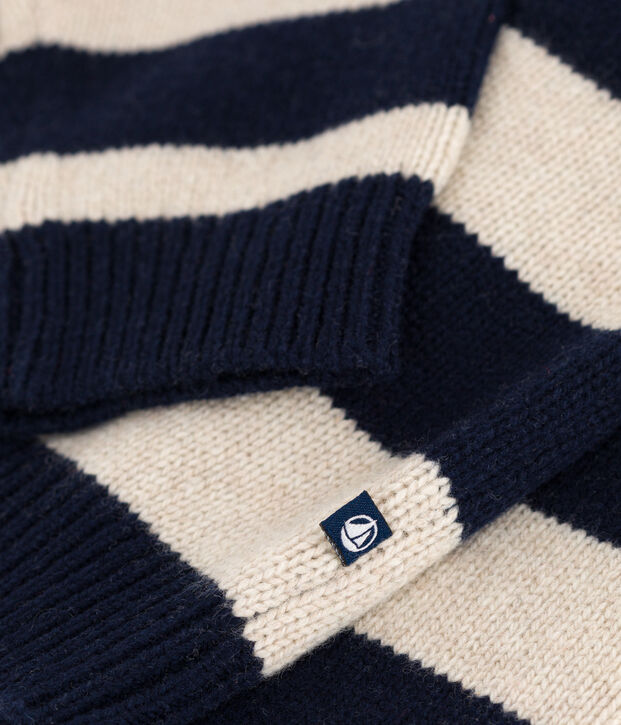 Strickpullover aus Wolle und Baumwolle f&uuml;r Kinder/Jungen blau/naturfarben