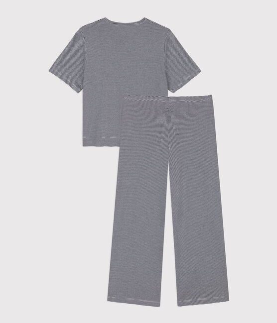 Damenpyjama aus Baumwolle, mit Ringelstreifen blau SMOKING/weiss MARSHMALLOW