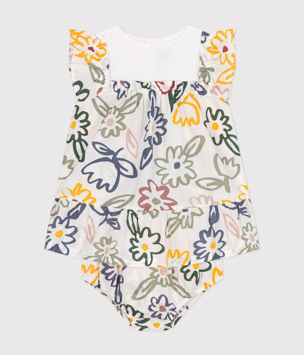 Kurz&auml;rmeliges Baby-Kleid mit Bloomer aus Popeline weiss/vielfarbig