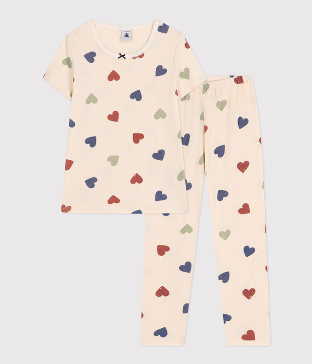 Kinderpyjama aus Baumwolle mit Herzmotiv naturfarben/vielfarbig