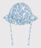 Baby-Sonnenhut aus gemusterter Popeline für Mädchen blau MARSHMALLOW/ PORCELANA