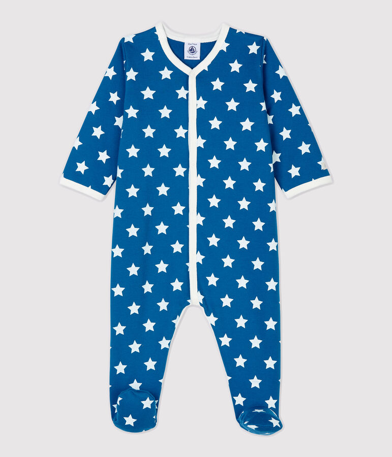 Baby-Strampler aus Molton und Bio-Baumwolle mit Sternenmuster blau/weiss