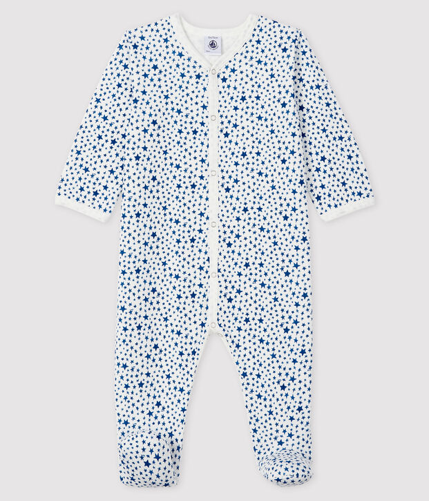 Baby-Strampler mit blauem Sternen-Druck aus Doppeljersey weiss/vielfarbig