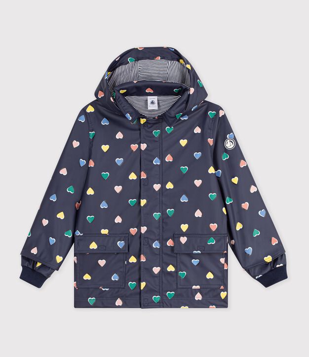 Kinder-Regenjacke mit Herzmotiv blau/vielfarbig