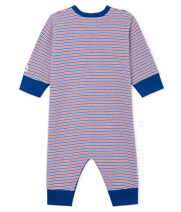 Baby-Strampler ohne F&uuml;&szlig;e aus Rippstrick f&uuml;r Jungen weiss/vielfarbig