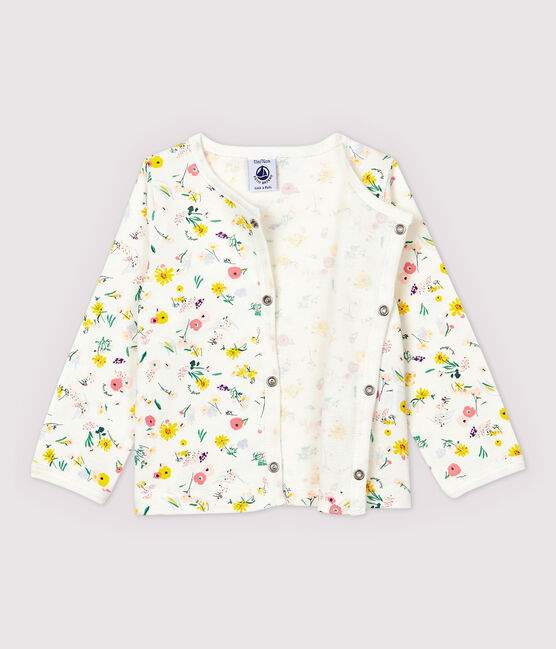 Baby-Cardigan aus Baumwolle für Mädchen. weiss MARSHMALLOW/weiss MULTICO