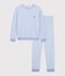 Damen-Pyjama aus Baumwoll-Frottee mit Streifen blau/naturfarben