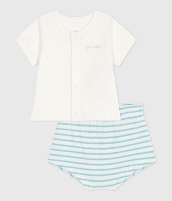 Newborn-Set Zweiteiler aus Baumwolle mit gestreiftem Unterteil blau MARSHMALLOW/ AQUATIC