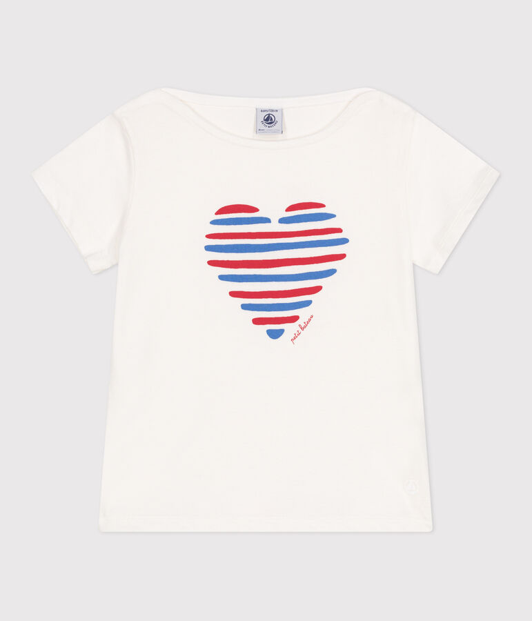 Kurz&auml;rmeliges Kinder T-Shirt aus Baumwolle mit Herzmotiv weiss