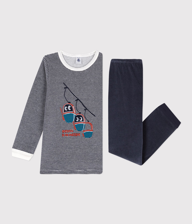 Kinderpyjama aus Nicki blau/weiss