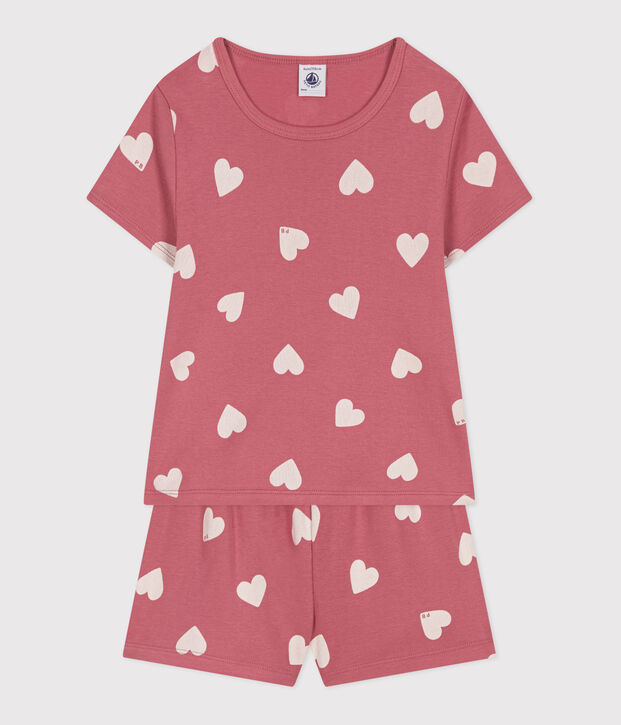 Kinder-Kurzpyjama aus Baumwolle mit Herz-Motiv rosa/weiss