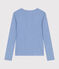 Langärmeliges Damen-T-Shirt mit Kragen mit Knopfleiste im einfarbigen Nadelzug-Strick blau SKY CHINE