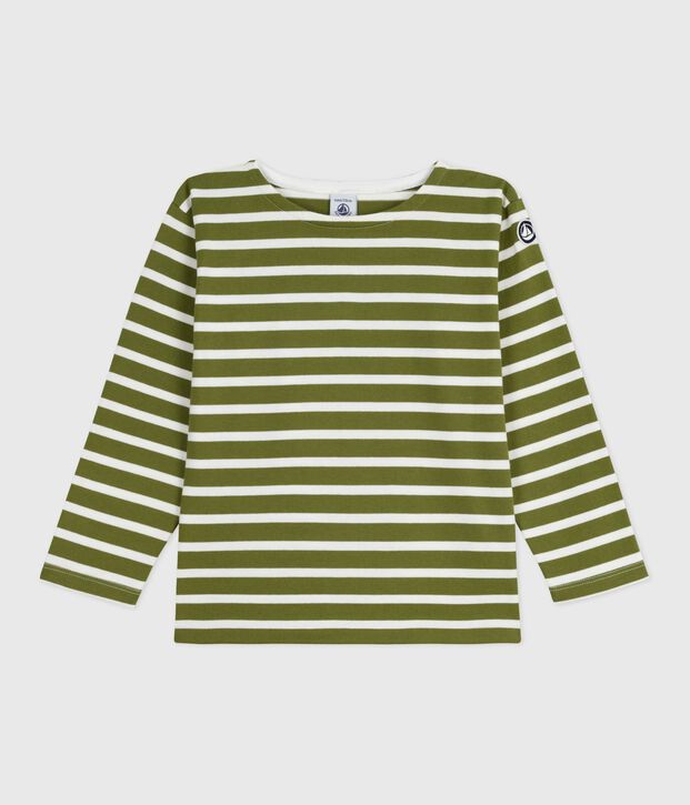 Kinder-Streifenshirt Marini&egrave;re aus Baumwolle gr&uuml;n/naturfarben