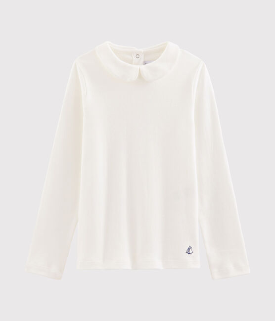 T-Shirt für Mädchen mit Bubikragen weiss MARSHMALLOW