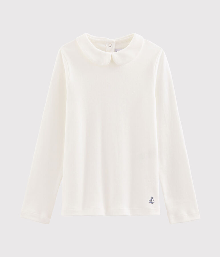 T-Shirt f&uuml;r M&auml;dchen mit Bubikragen weiss MARSHMALLOW