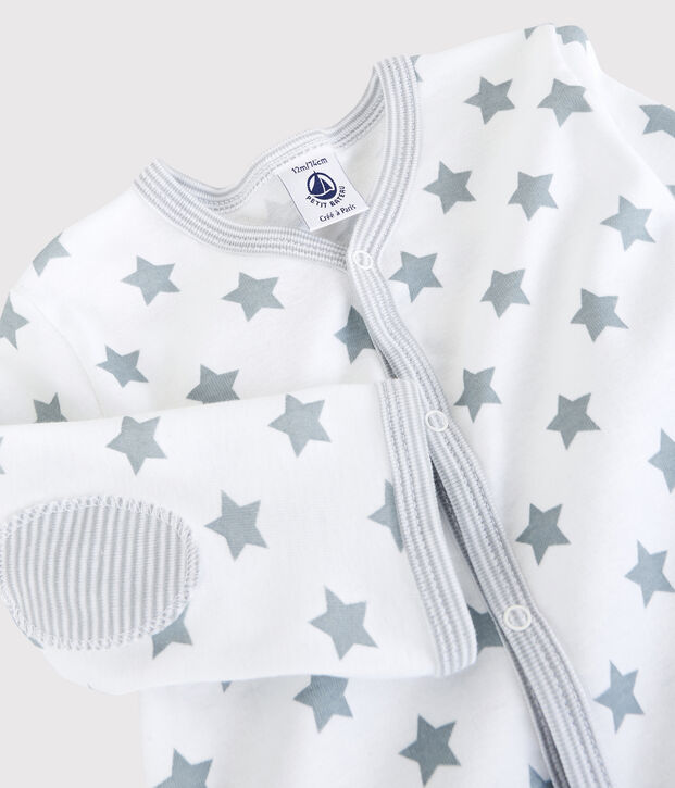 Baby-Strampler aus Baumwolle mit Sternenmotiv. weiss/grau