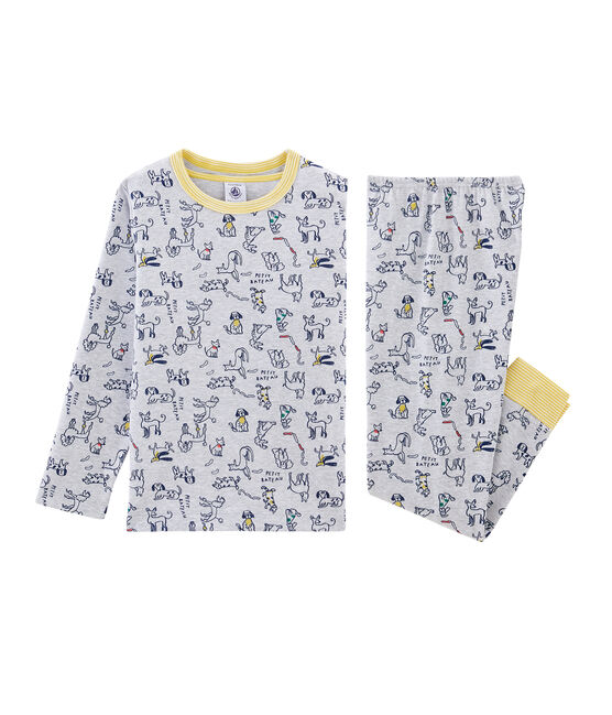 Rippstrick-Pyjama für kleine Jungen grau BELUGA/weiss MULTICO