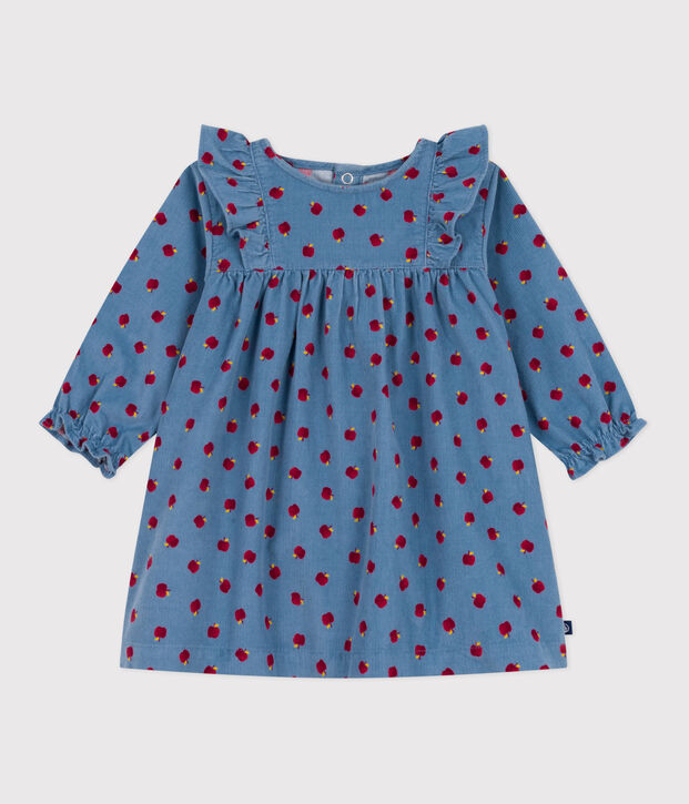 Lang&auml;rmeliges Baby-Kleid aus Fein-Cord mit Apfel-Motiv blau/vielfarbig