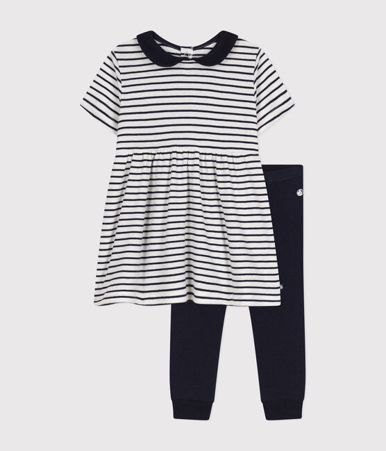 Babyset aus Baumwolle, bestehend aus Kleid und Leggings weiss MARSHMALLOW/blau SMOKING