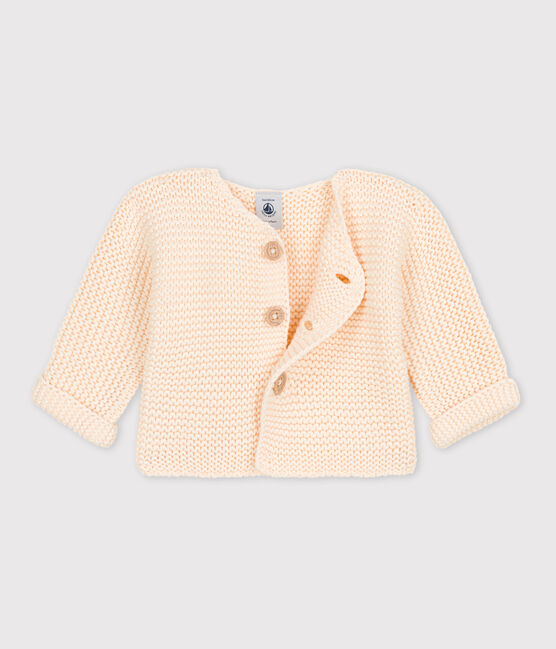 Baby-Cardigan kraus rechts gestrickt aus Baumwolle naturfarben AVALANCHE
