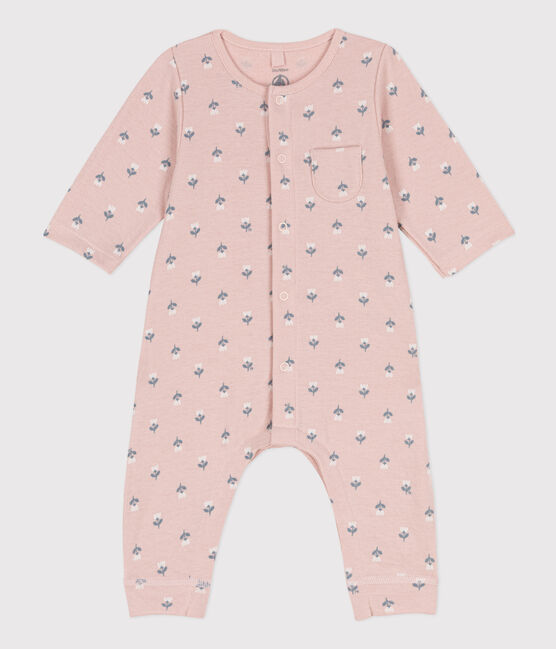 Langer Baby-Overall aus Doppeljersey rosa SALINE/weiss MULTICO