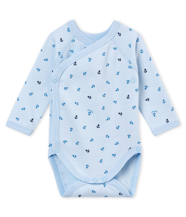 Lang&auml;rmeliger Baby Jungen Wickelbody. blau/blau