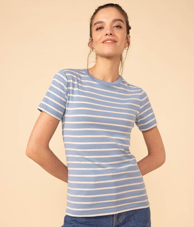 T-Shirt L&rsquo;ICONIQUE aus Baumwolle mit rundem Ausschnitt f&uuml;r Damen blau/beige