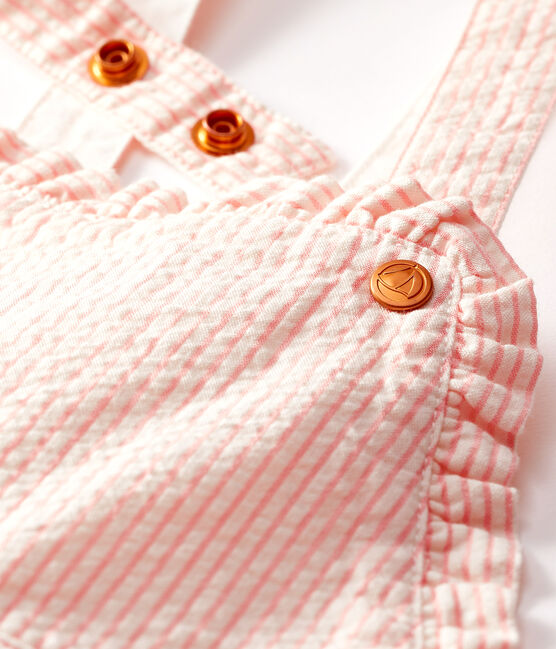 Gestreifte Baby-Kurzlatzhose für Mädchen rosa ROSAKO/weiss MARSHMALLOW