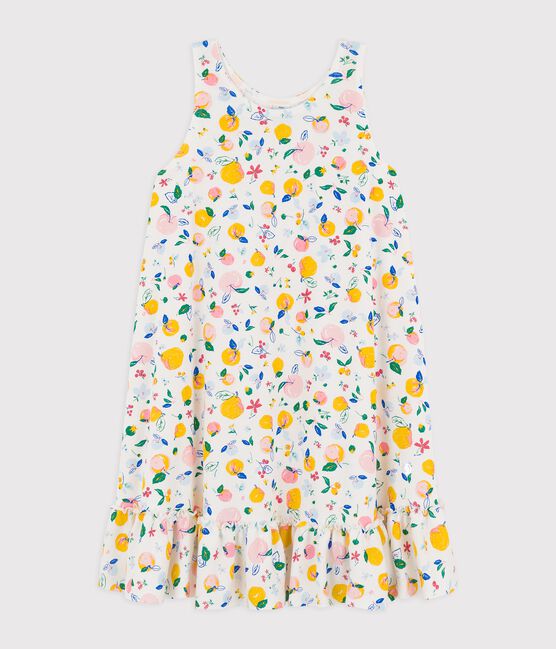 Ärmelloses Kinderkleid aus Baumwolle für Mädchen weiss MARSHMALLOW/weiss MULTICO