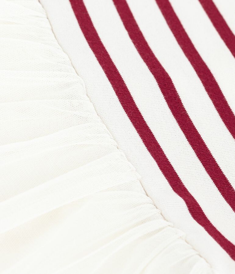 Kurz&auml;rmeliges Baby-Kleid aus zwei Stoffen naturfarben/rot