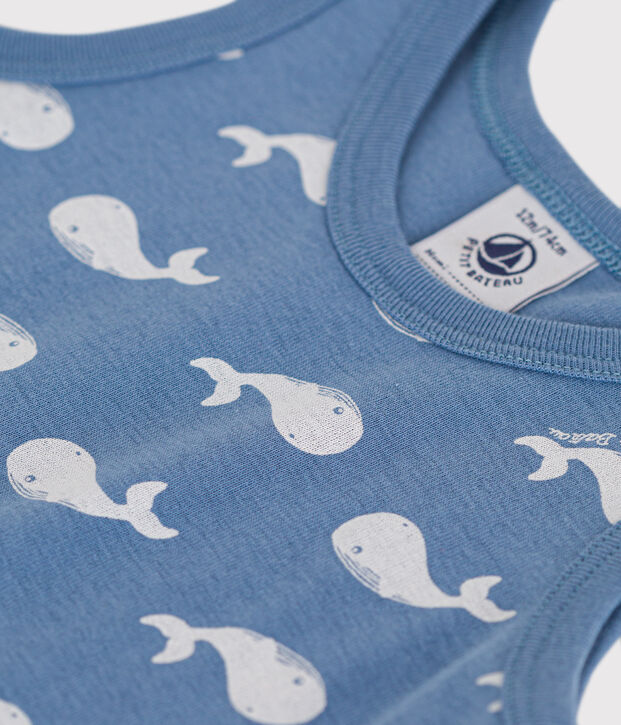Baby-Kurzoverall aus Baumwolle mit Wal-Printmotiv blau/weiss