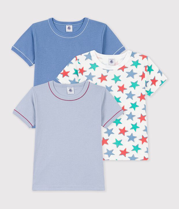 Kurz&auml;rmelige Kinder T-Shirts aus Baumwolle mit Sternmotiv vielfarbig