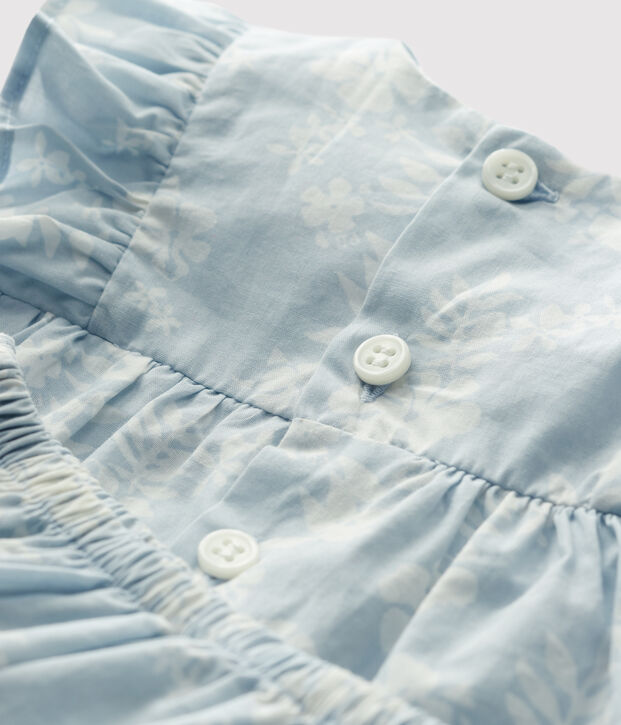 Baby-Kleid und Bloomers aus Bio-Popeline mit Hawaii-Print blau/weiss